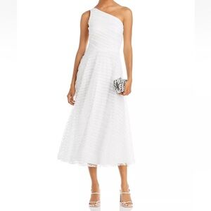 Aqua White One-Shoulder Midi Dress